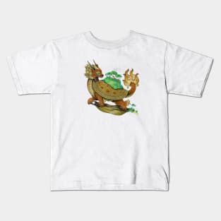 Bronze Asian Turtle Dragon Kids T-Shirt